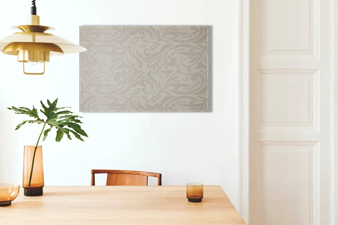 Kurkborden op canvas met klassiek beige damastpatroon – formaat 100 × 70 cm