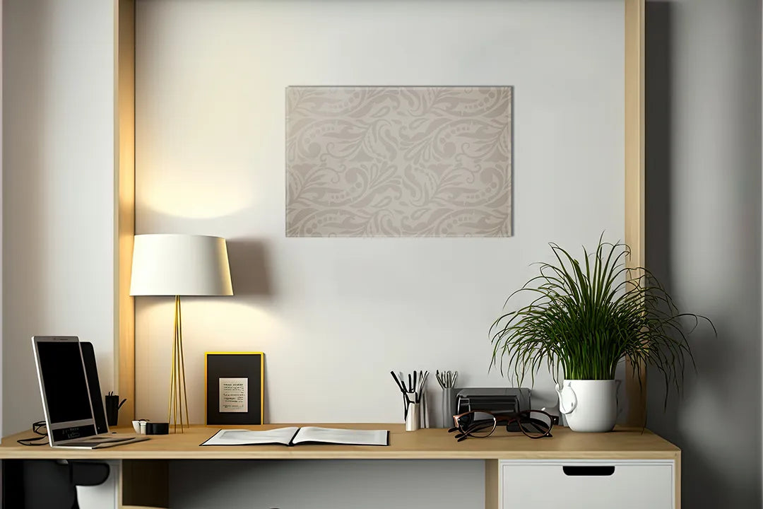 Kurkborden op canvas met klassiek beige damastpatroon – formaat 140 × 100 cm
