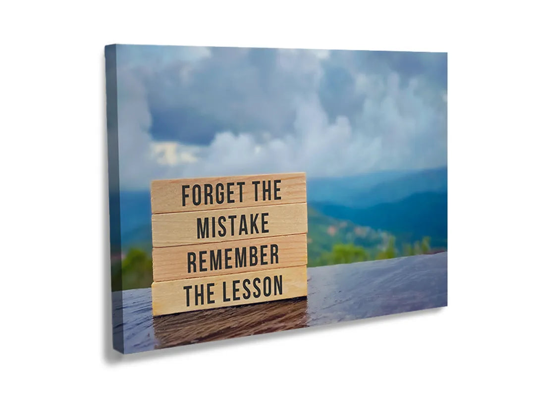 Kurkborden op canvas met motiverende quote over fouten en lessen – formaat 120 × 80 cm