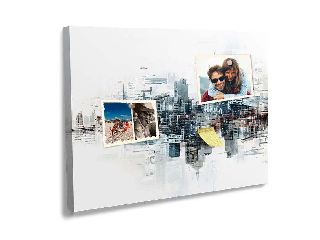 Kurkborden op canvas met abstracte stadsskyline in aquarel – formaat 60 × 40 cm