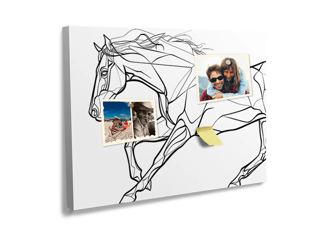 Kurkborden op canvas met geometrische lijntekening van paard – formaat 60 × 40 cm