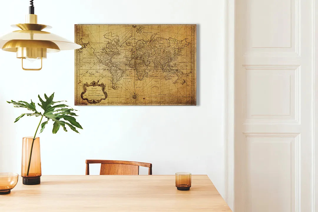 Kurkborden op canvas met antieke wereldkaart met kompas – formaat 100 × 70 cm