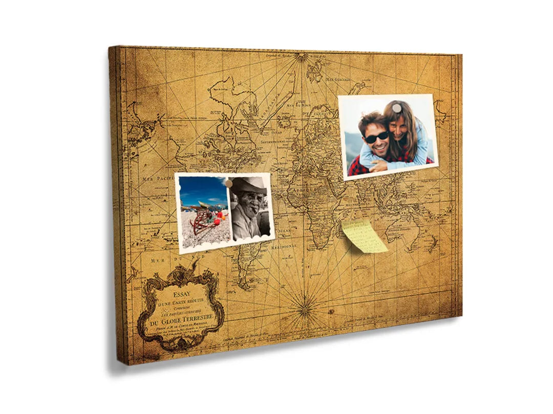 Kurkborden op canvas met antieke wereldkaart met kompas – formaat 60 × 40 cm