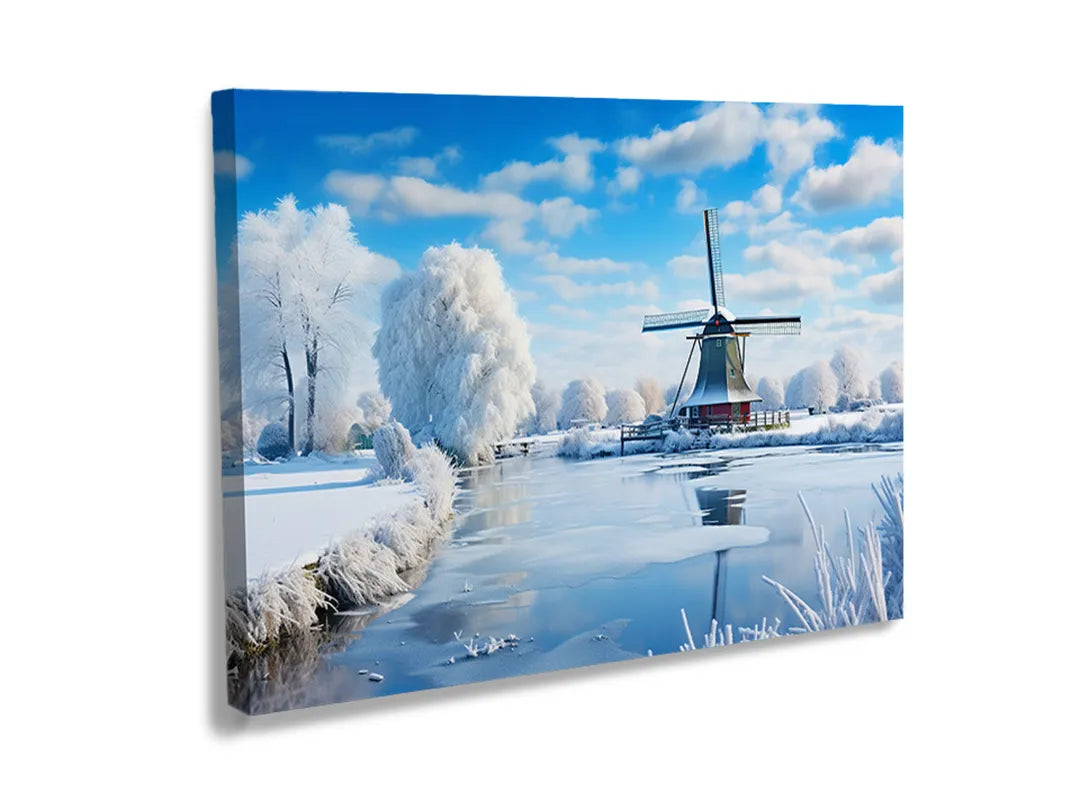 Kurkborden op canvas met winterlandschap met molen – formaat 120 × 80 cm