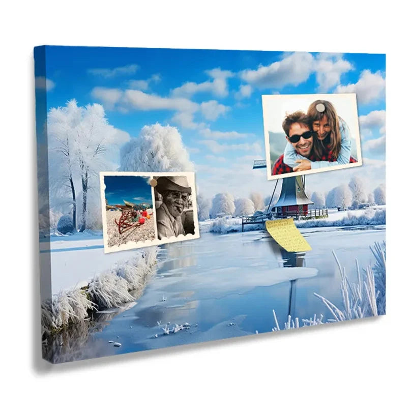 Kurkborden op canvas met winterlandschap met molen – formaat 60 × 40 cm