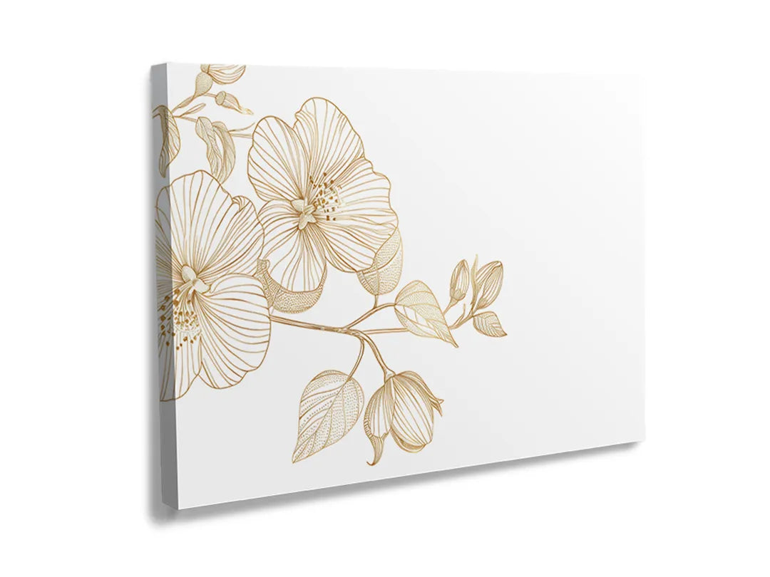 Kurkborden op canvas met gouden botanische lijntekening – formaat 120 × 80 cm