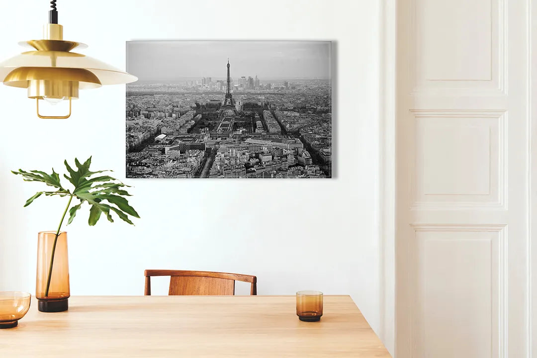 Kurkborden op canvas met zwart-wit panorama van parijs – formaat 100 × 70 cm
