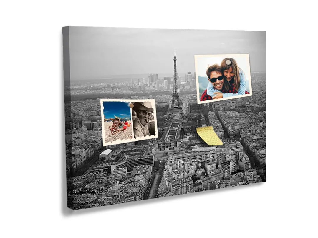Kurkborden op canvas met zwart-wit panorama van parijs – formaat 60 × 40 cm