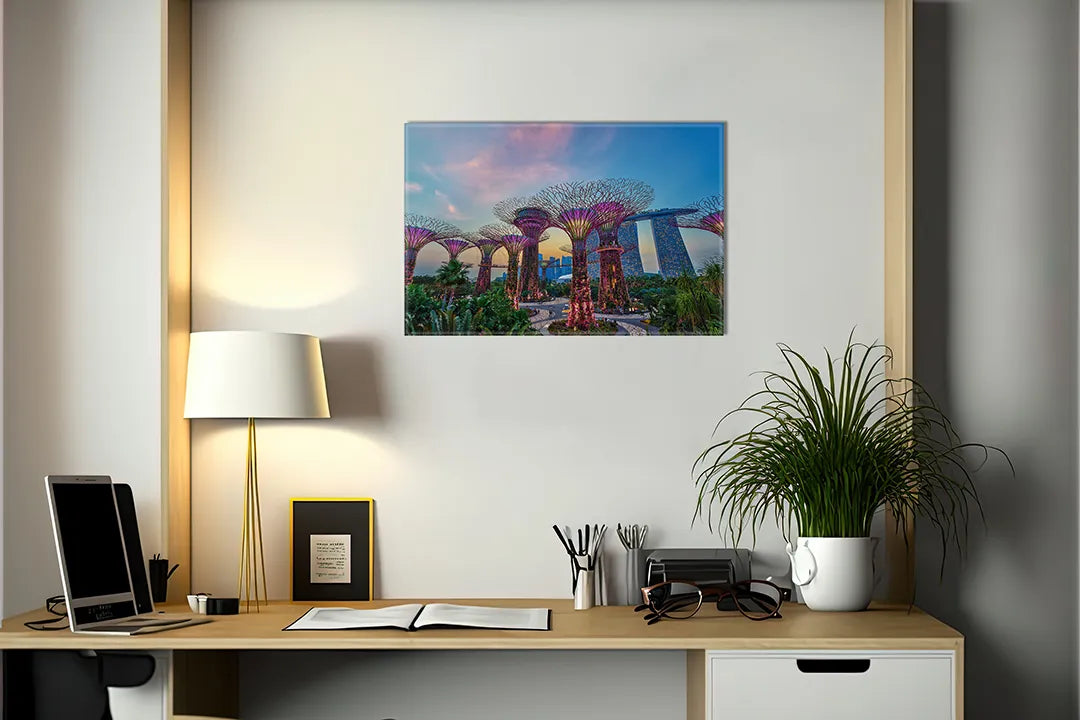 Kurkborden op canvas met futuristische tuinen van singapore – formaat 140 × 100 cm