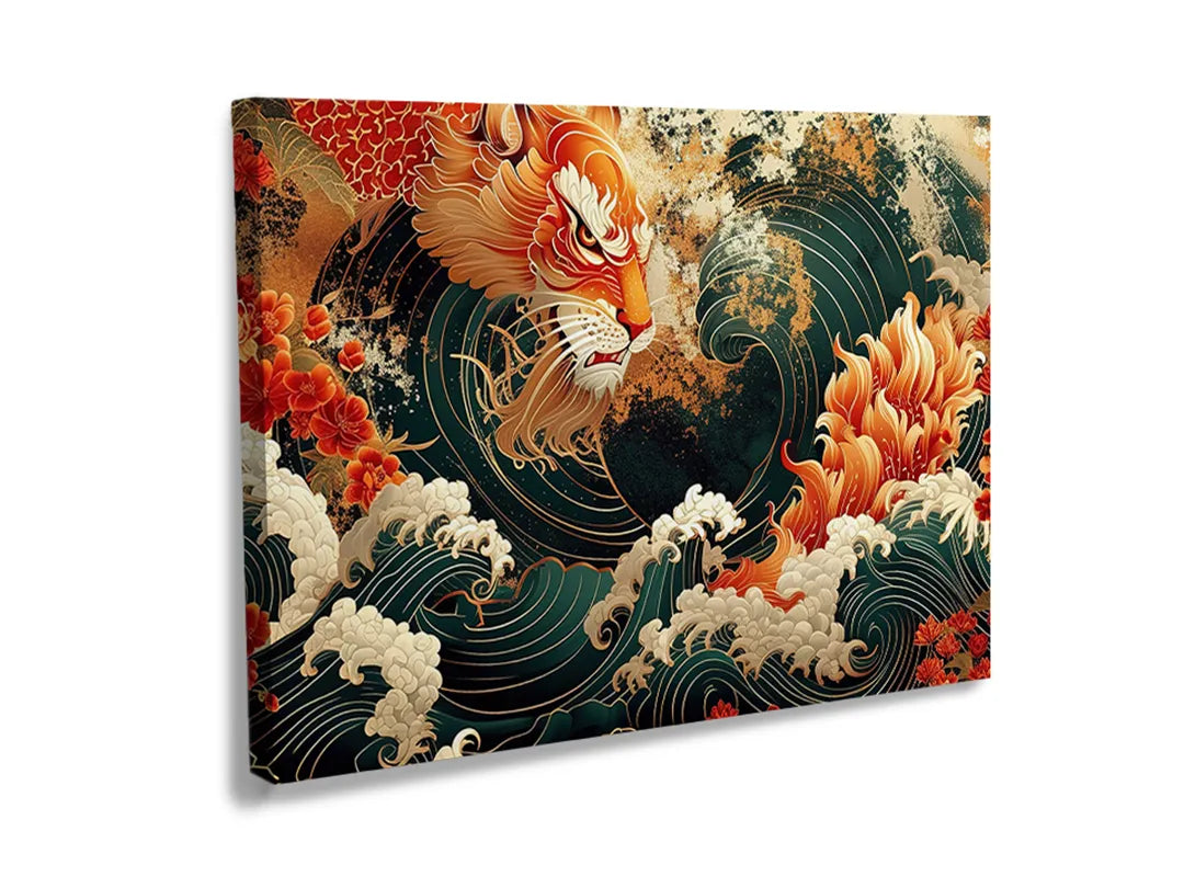 Kurkborden op canvas met japanse golven en bloemen – formaat 120 × 80 cm