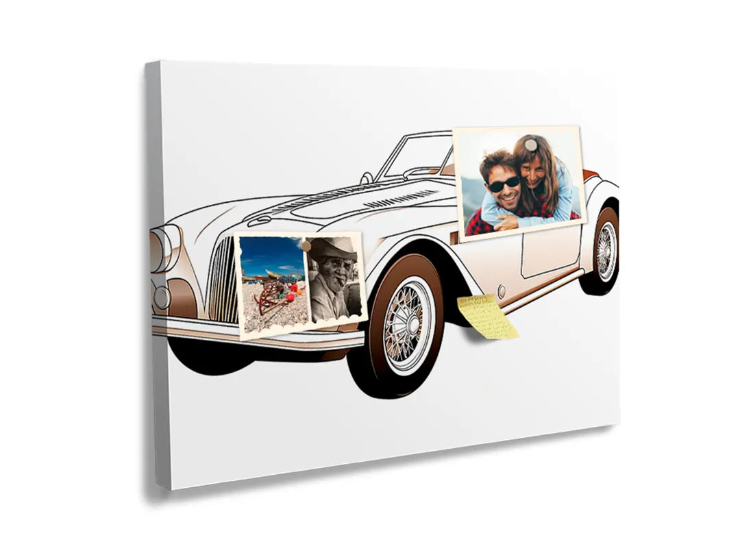 Kurkborden op canvas met klassieke cabriolet op witte achtergrond – formaat 60 × 40 cm