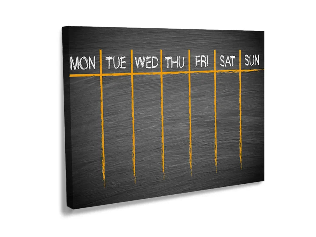 Kurkborden op canvas met zwarte weekplanner met oranje lijnen – formaat 120 × 80 cm
