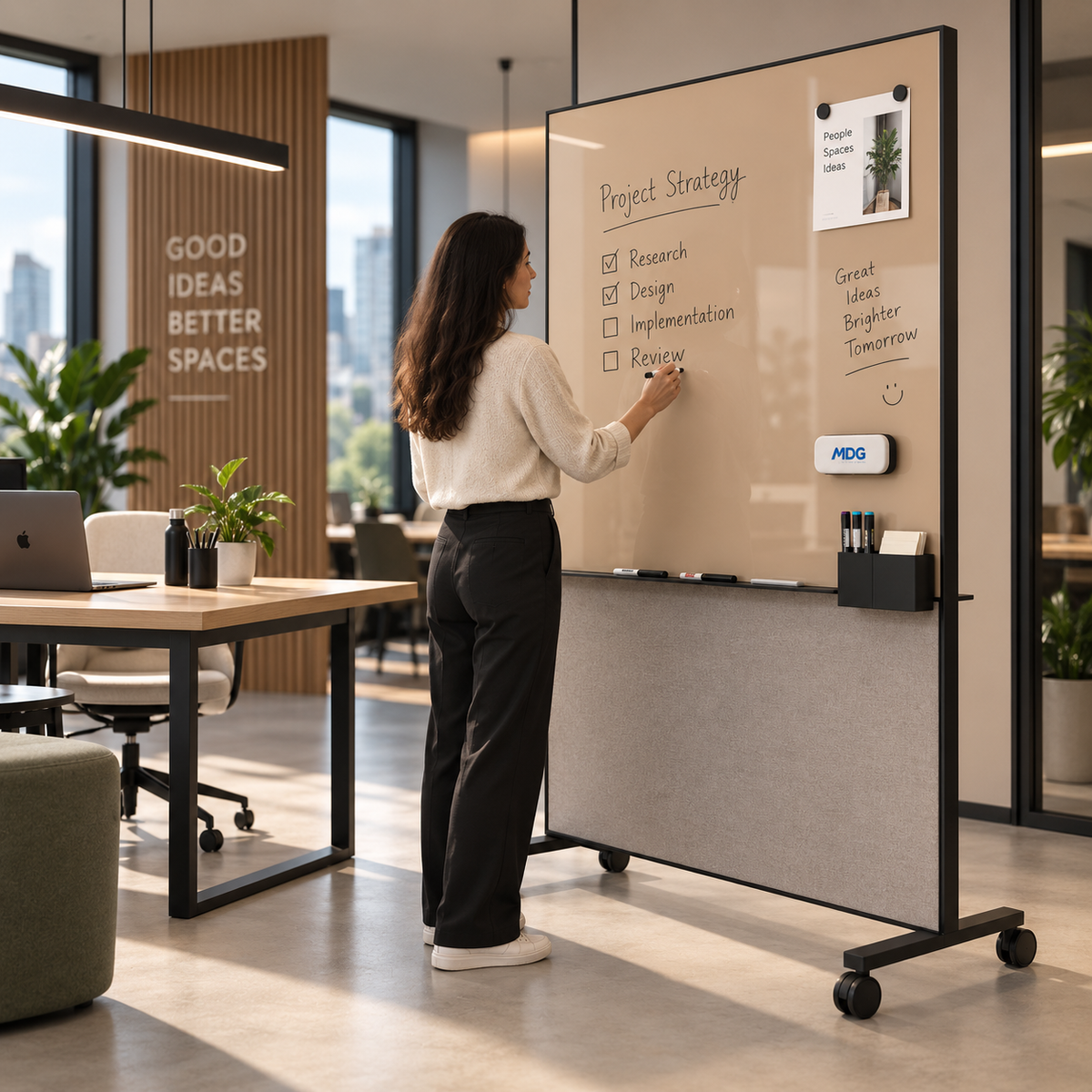 Mydesignglas Mobiel Glazen Whiteboard – Magnetisch & Akoestisch - Glass wall Mobile Board – Design Mobileboard op Wielen
