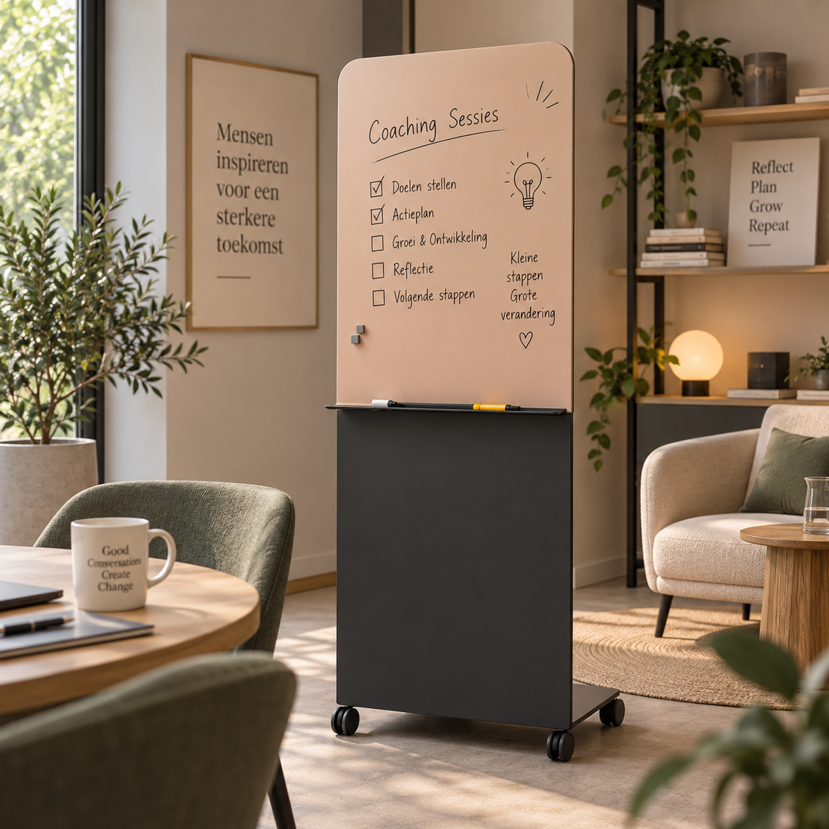 Mydesignglas Mobiel Glazen Whiteboard – Magnetisch & Akoestisch - Glass wall Mobile Board – Design Mobileboard op Wielen