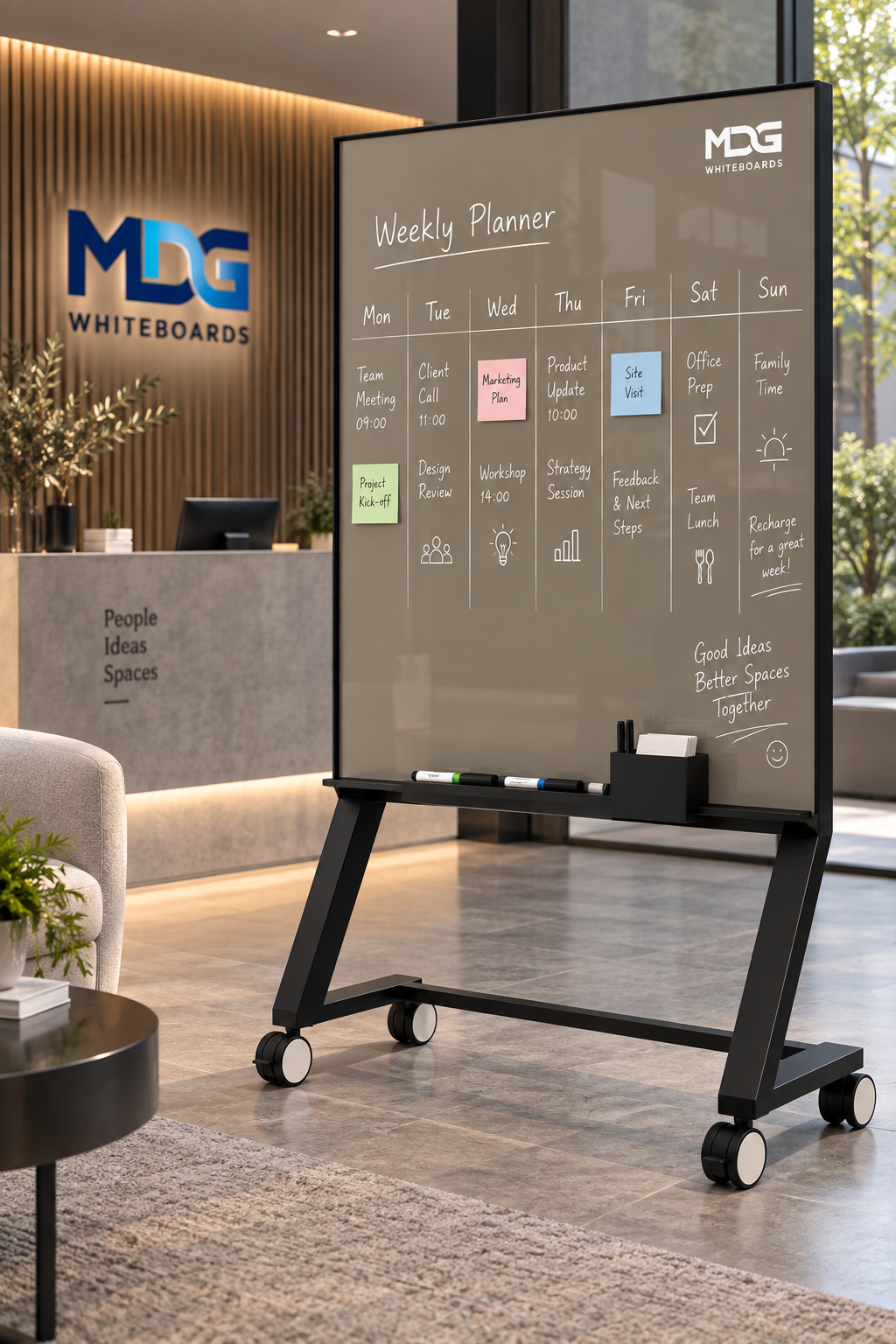 Mydesignglas Mobiel Glazen Whiteboard – Magnetisch & Akoestisch - Glass wall Mobile Board – Design Mobileboard op Wielen