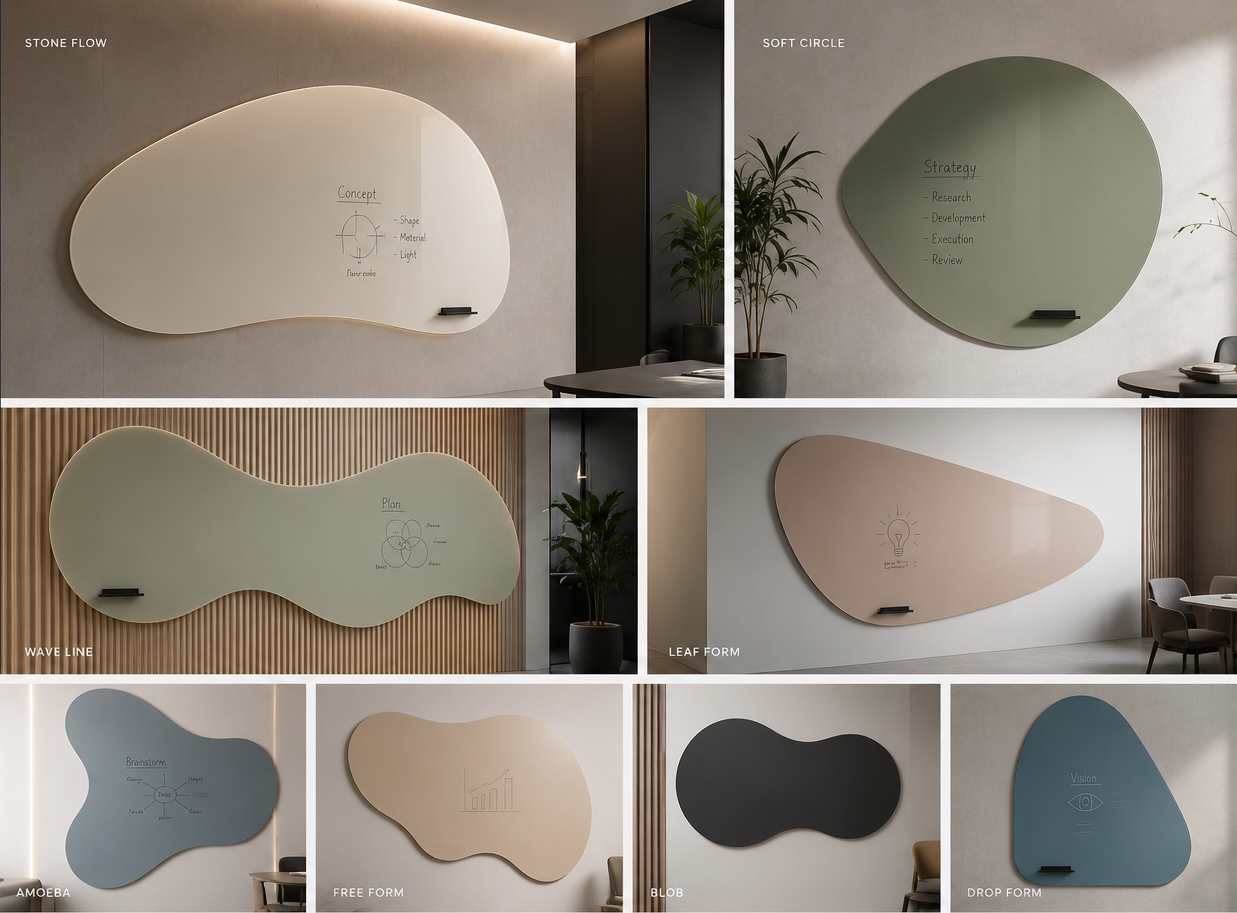 Mydesignglas Organisch Glazen Whiteboard op Maat - Glass wall met Vrije Vorm & Design