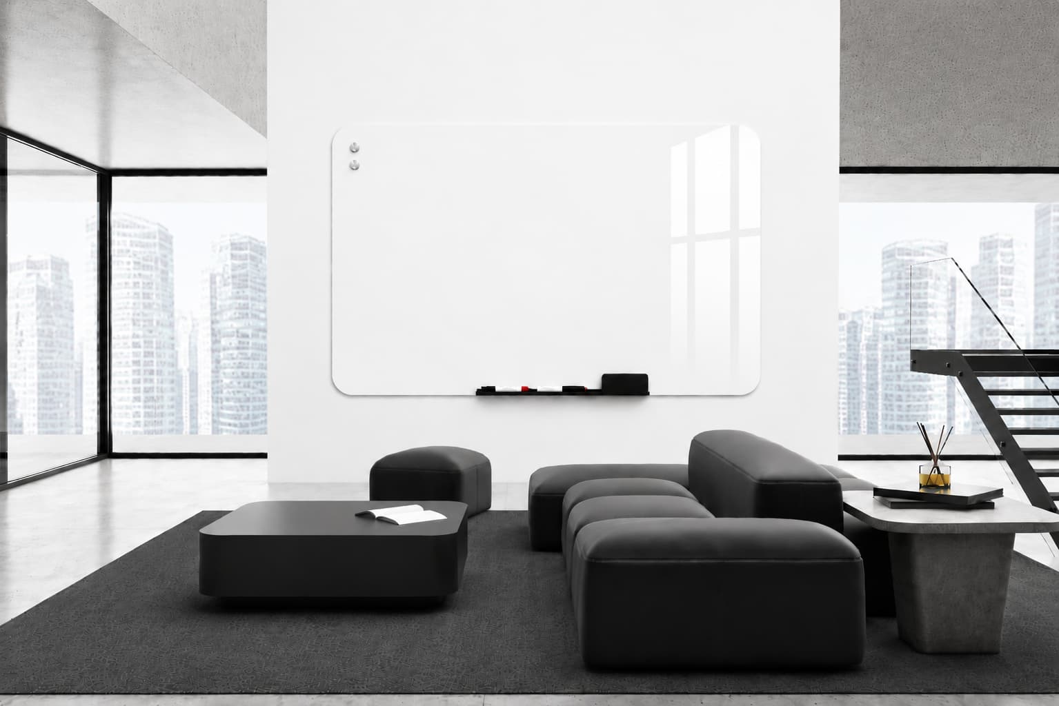 Magnetisch glazen whiteboard 90x60 cm in Snow White met afgeronde hoeken