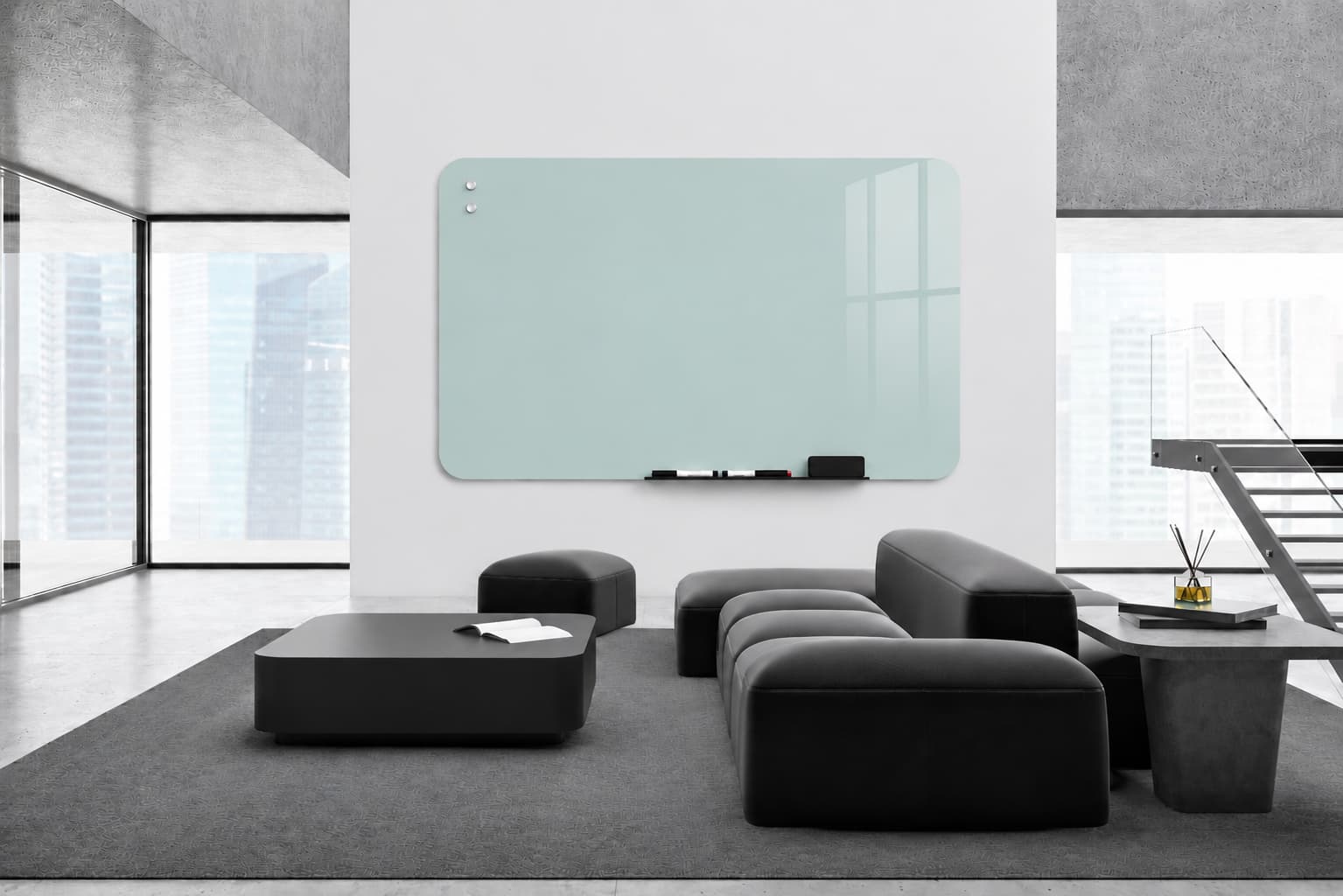 Whiteboard Glas - afgeronde hoeken - Aqua Glaze