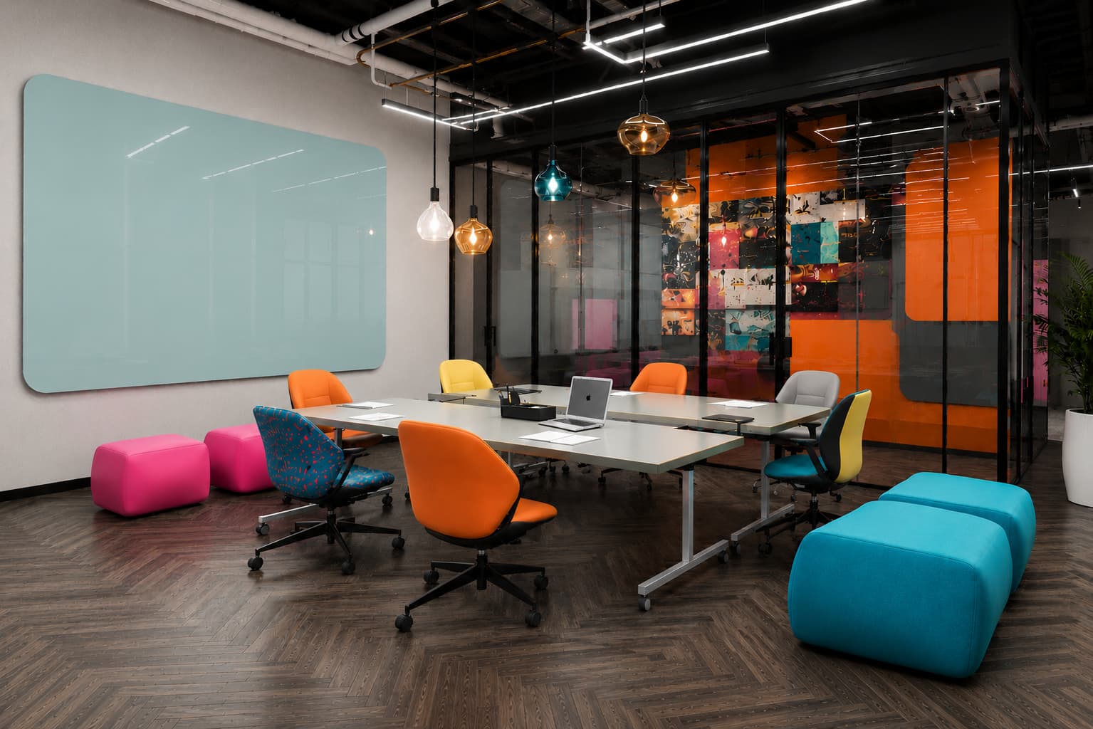 Whiteboard Glas - afgeronde hoeken - Aqua Glaze