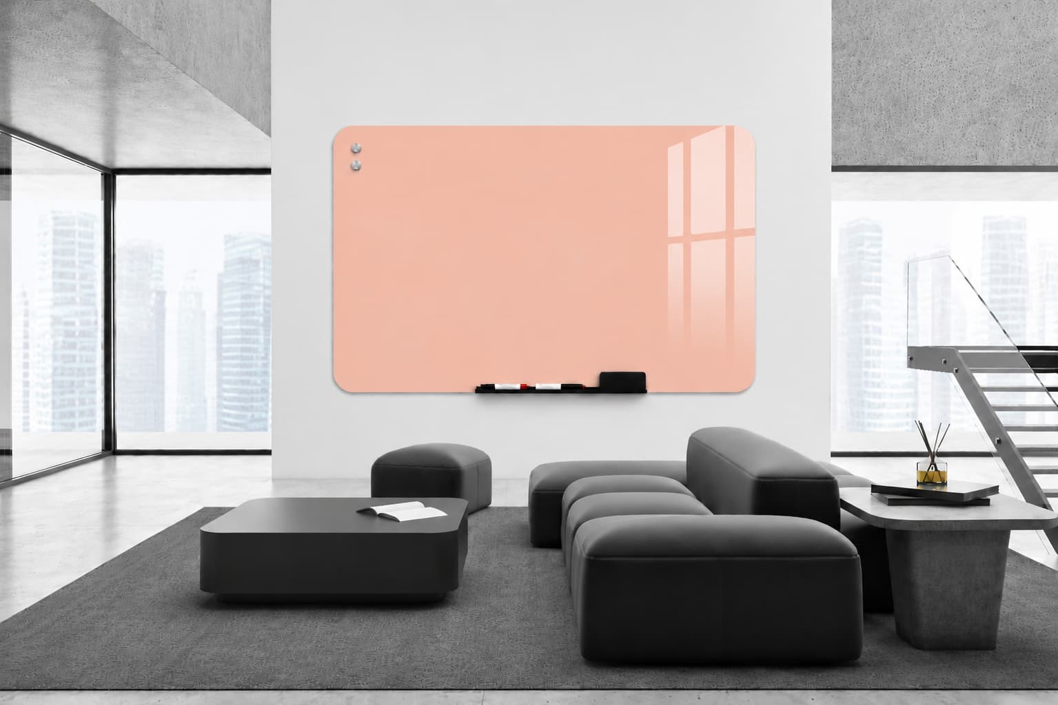 Whiteboard Glas - ronde hoeken - Coral Charm