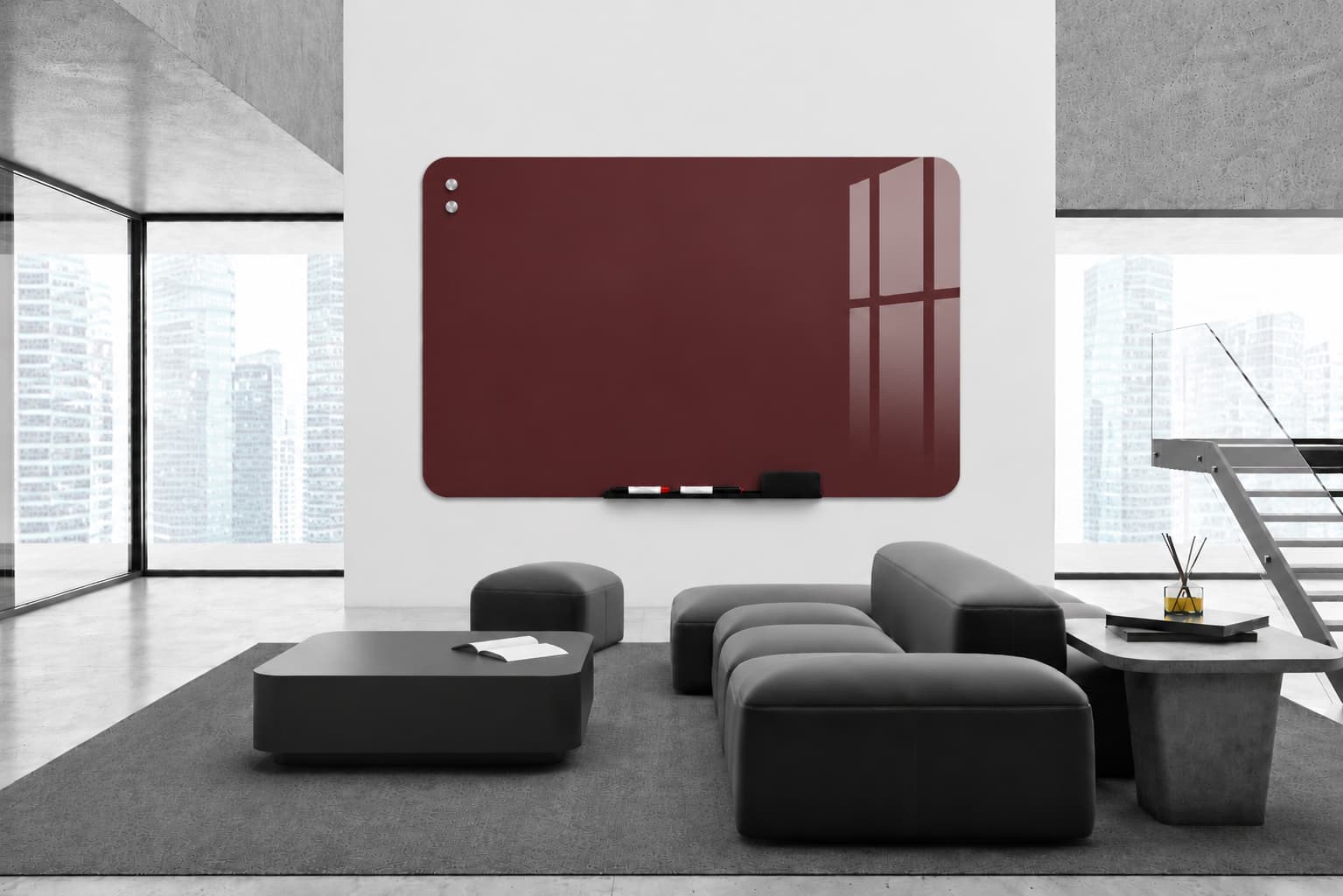 Whiteboard Glas - afgeronde hoeken - Maroon Depth