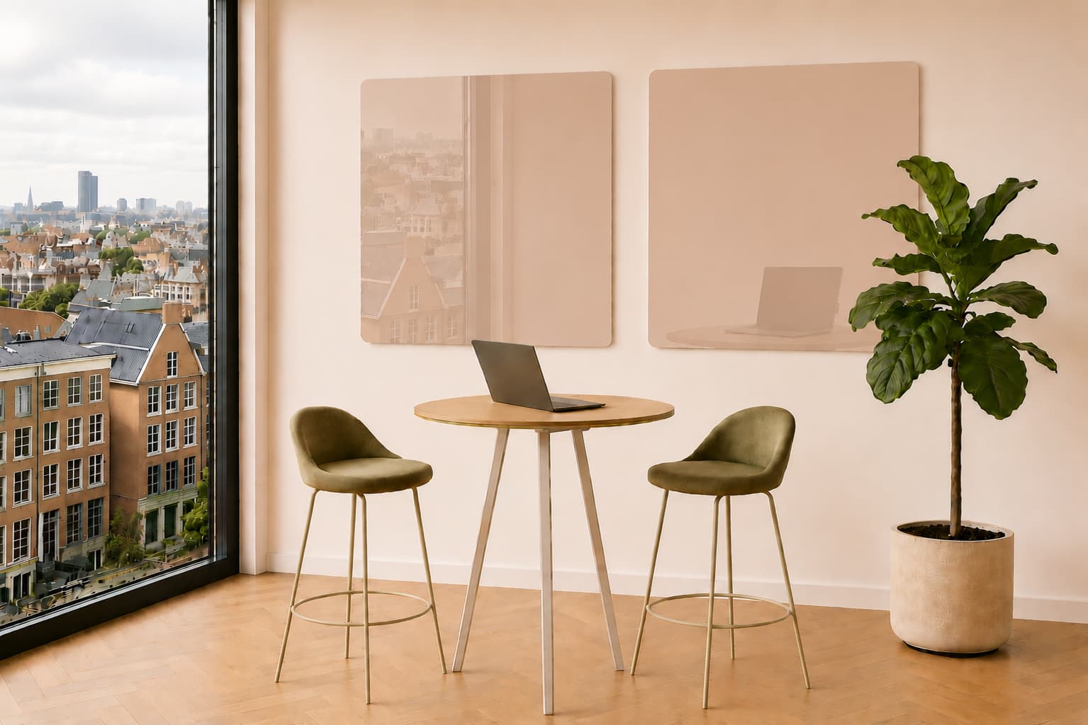 Whiteboard Glas ronde hoeken - Nougat Creme