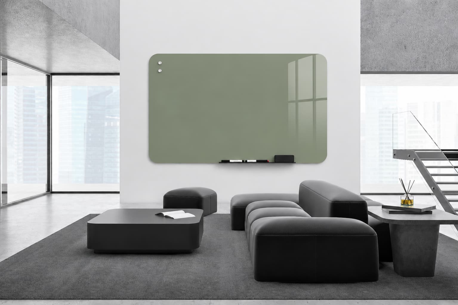 Whiteboard Glas - afgeronde hoeken - Olive Velvet