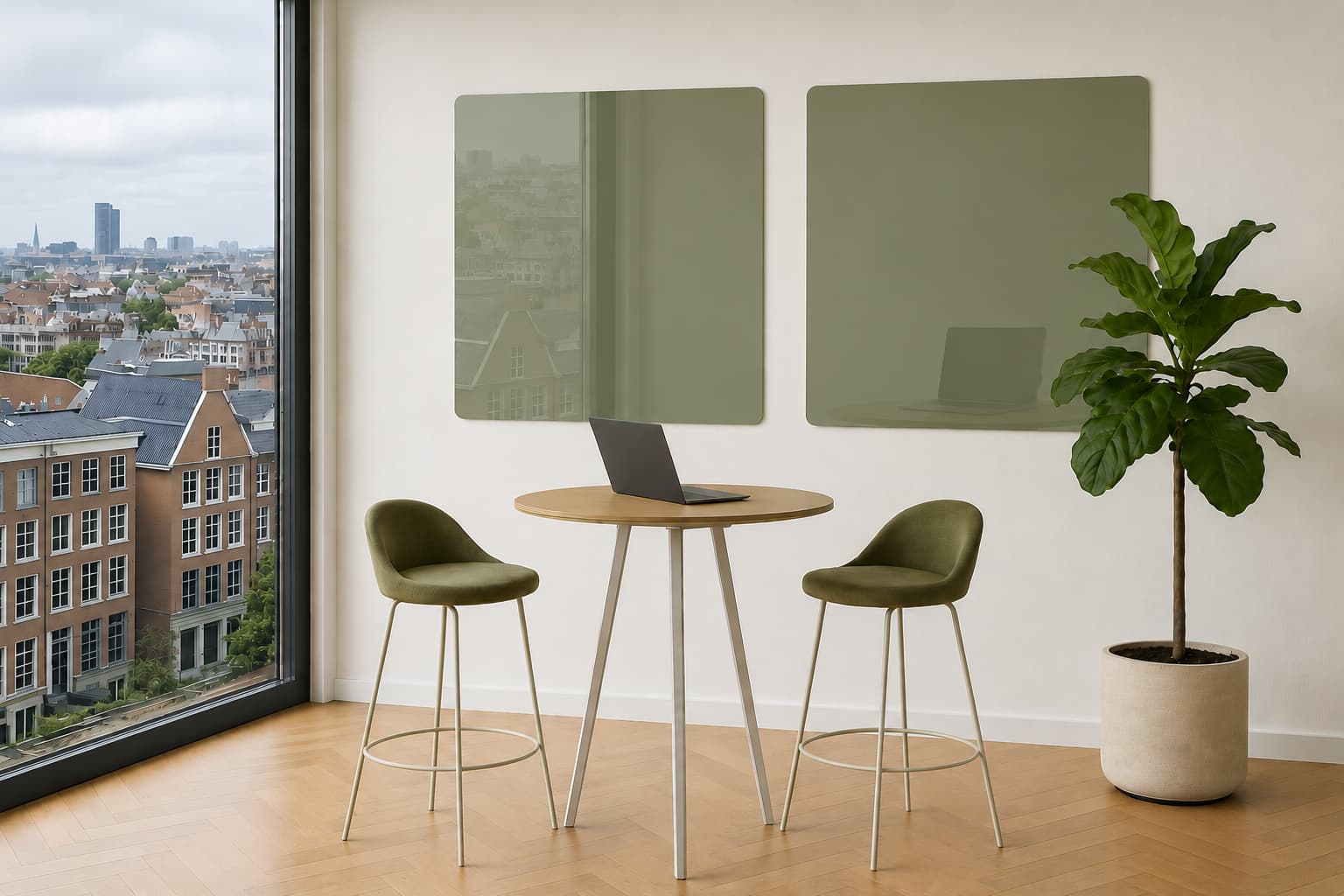 Whiteboard Glas - afgeronde hoeken - Olive Velvet