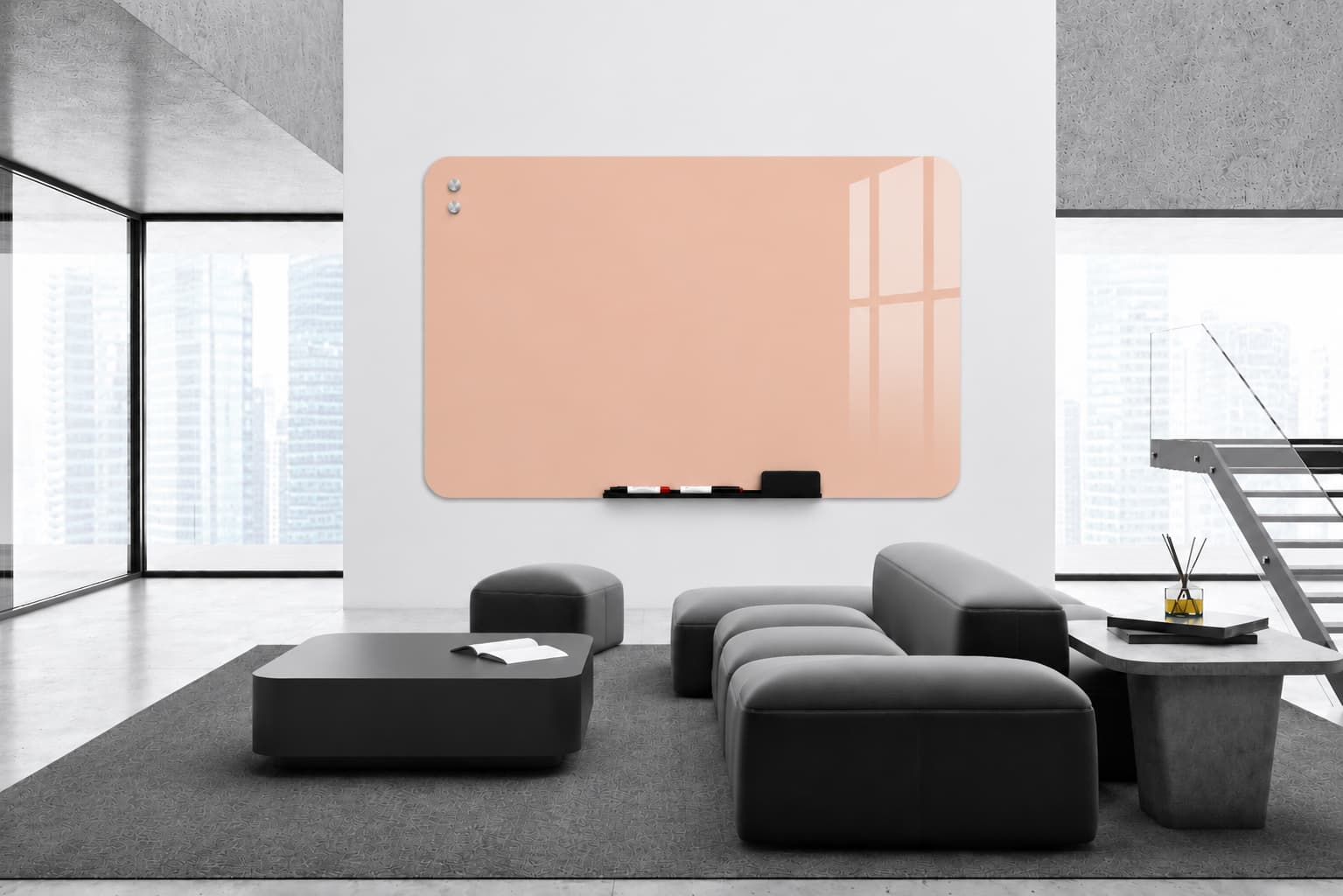 Whiteboard Glas - ronde hoeken - Peach Silk