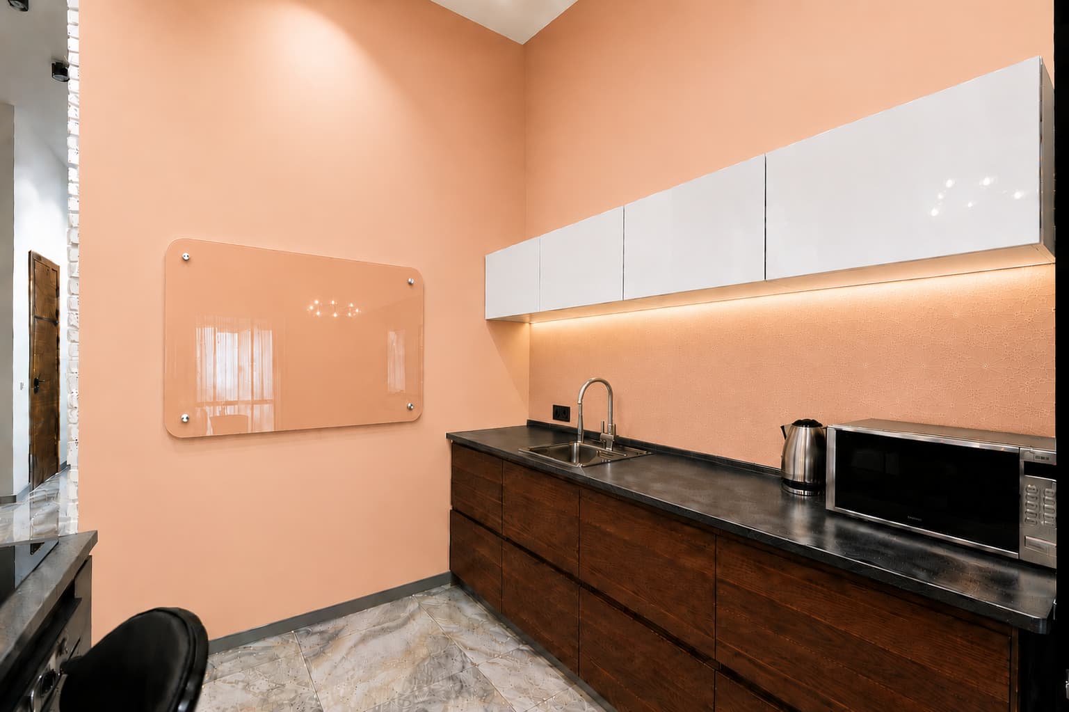 Whiteboard Glas - ronde hoeken - Peach Silk