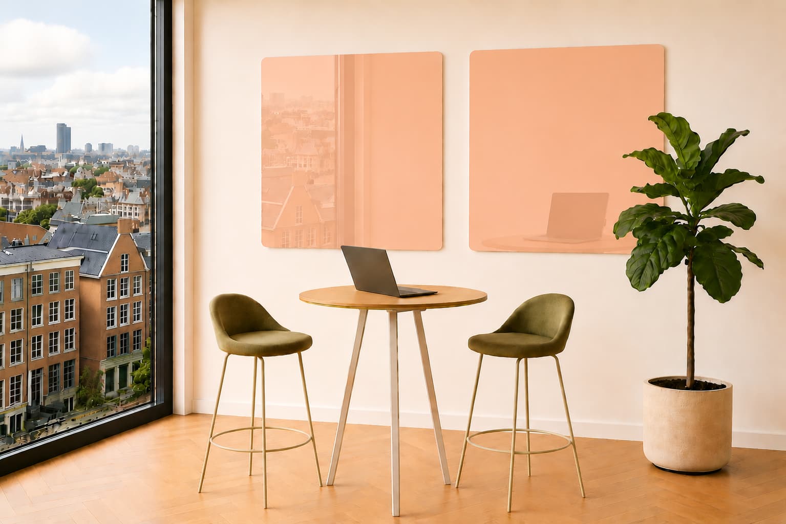 Whiteboard Glas - ronde hoeken - Peach Silk