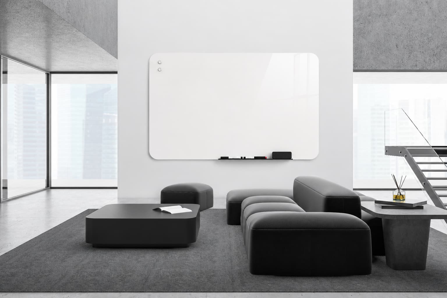 Whiteboard Glas - afgeronde hoeken - Pearl White
