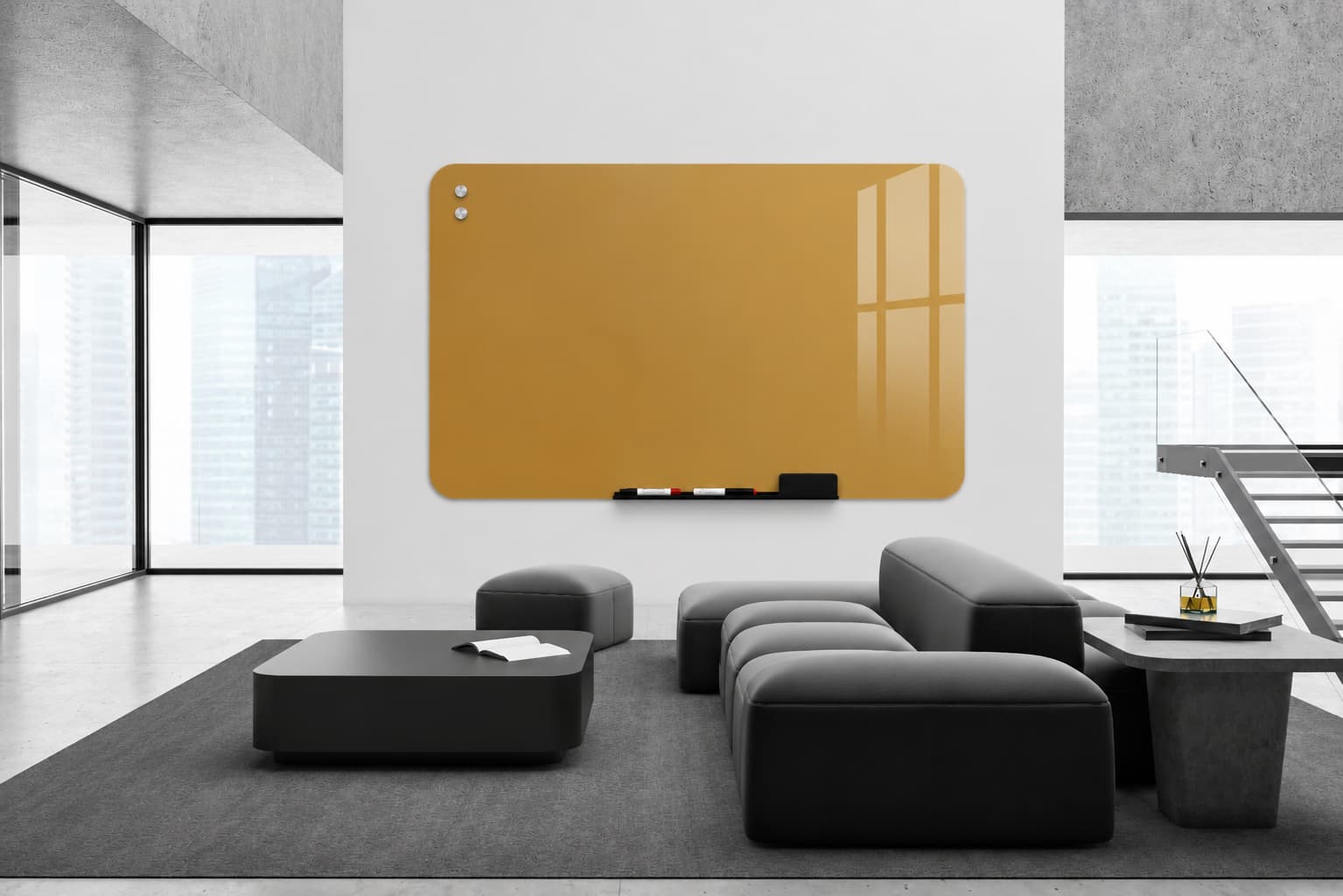 Whiteboard Glas - afgeronde hoeken - Royal Gold