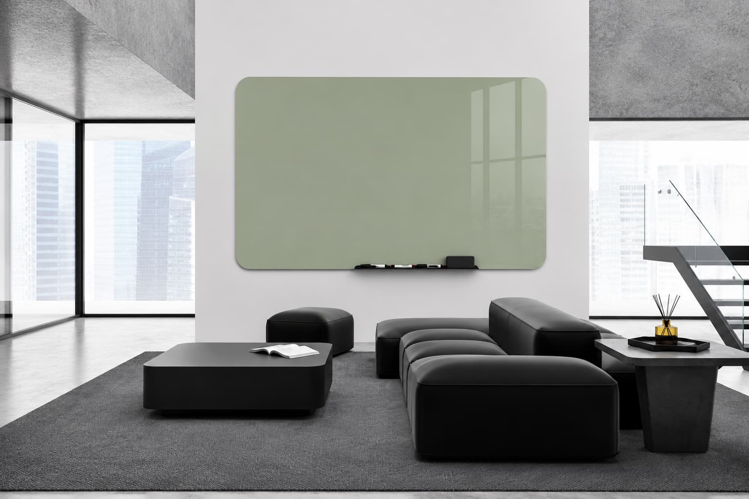 Whiteboard Glas - afgeronde hoeken - Willow Green