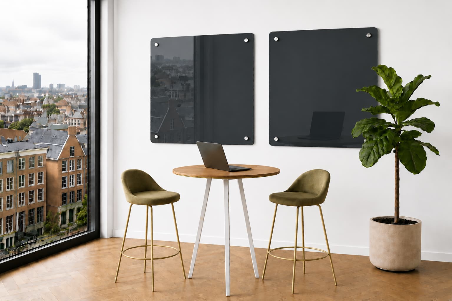 Whiteboard Glas - afgeronde hoeken - Charcoal Shadow - Anthracite Grey