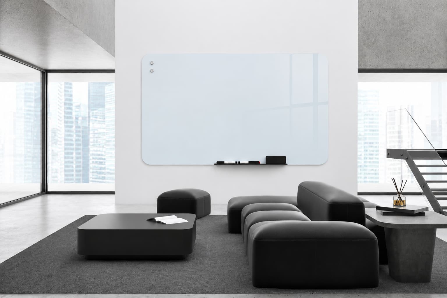 Whiteboard Glas - afgeronde hoeken - Ice Crystal
