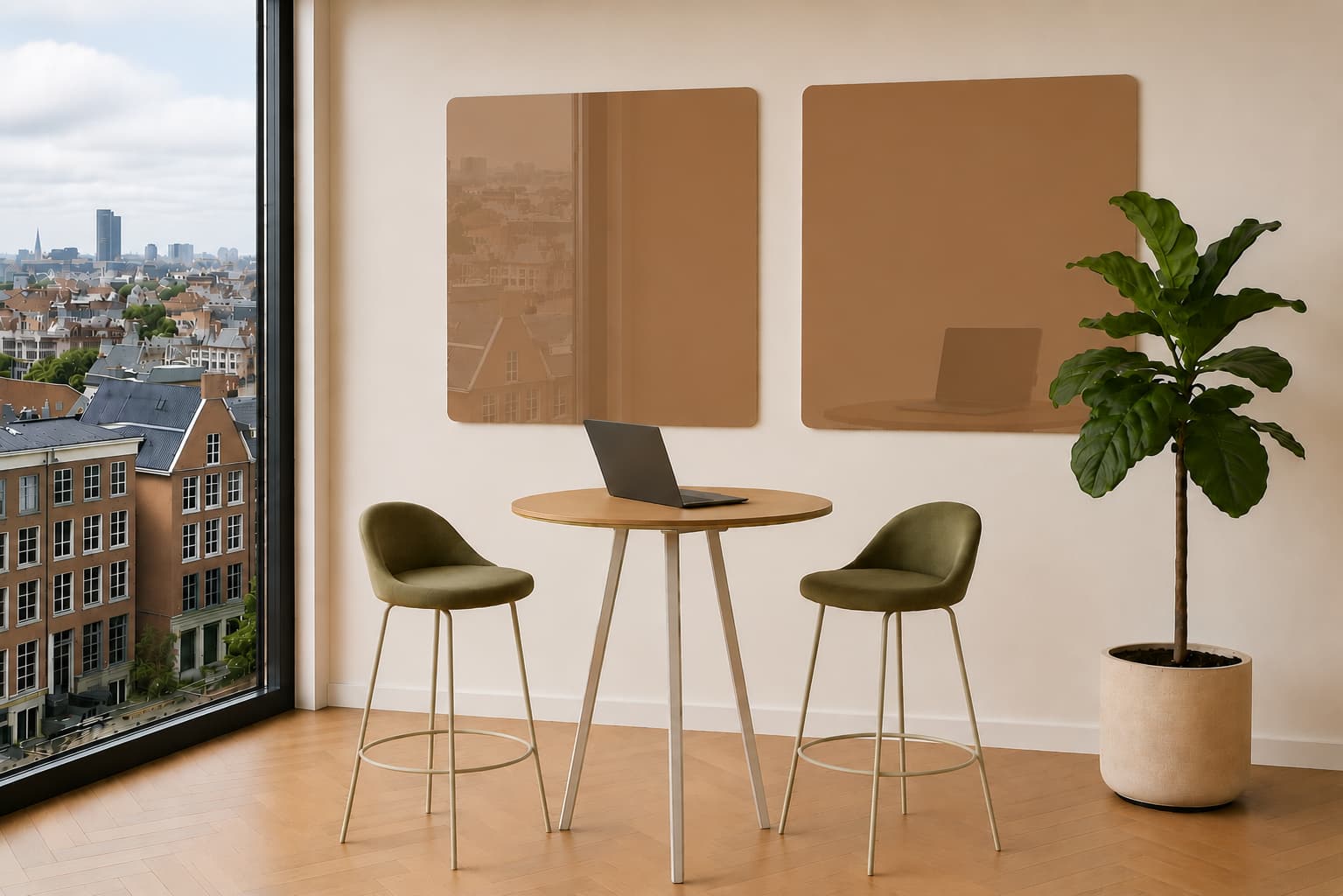Whiteboard Glas - afgeronde hoeken - Karamel Fudge