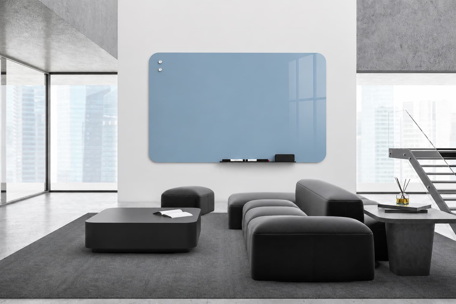 Whiteboard Glas afgeronde hoeken - Ocean mist