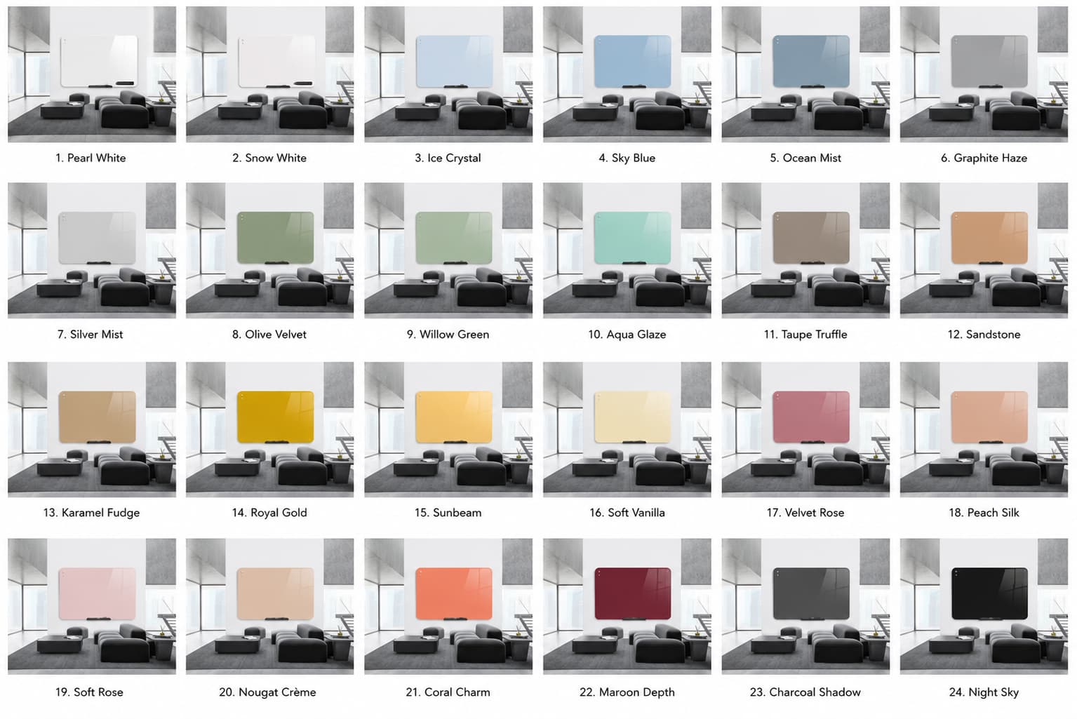 Whiteboard Glas - afgeronde hoeken - Silver Mist