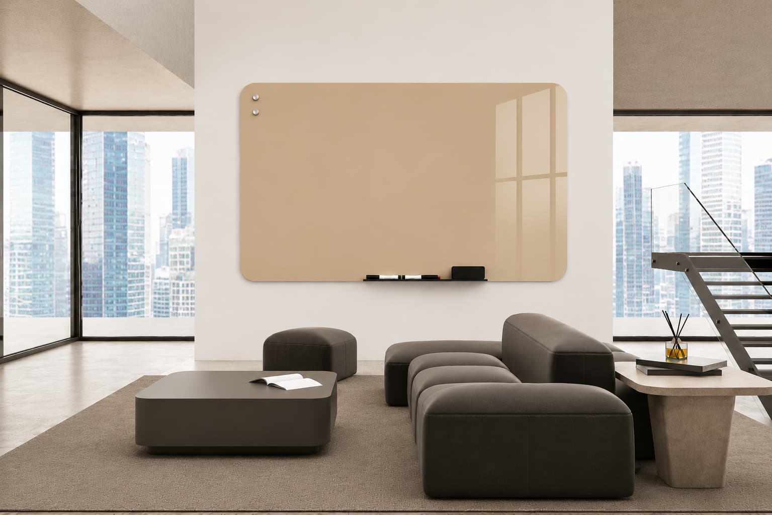 Whiteboard Glas - afgeronde hoeken - Sandstone