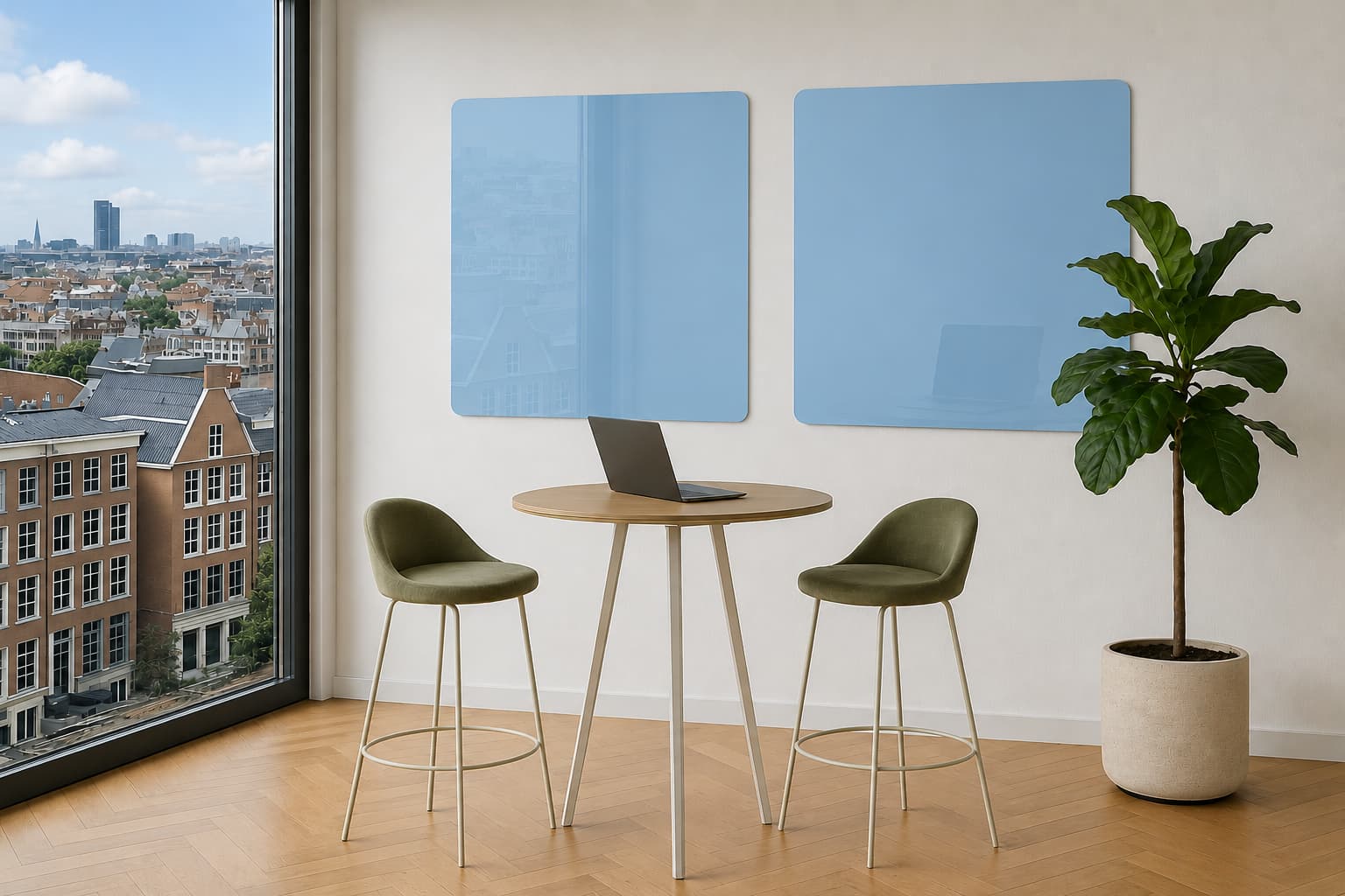 Whiteboard Glas - afgeronde hoeken - Sky Blue