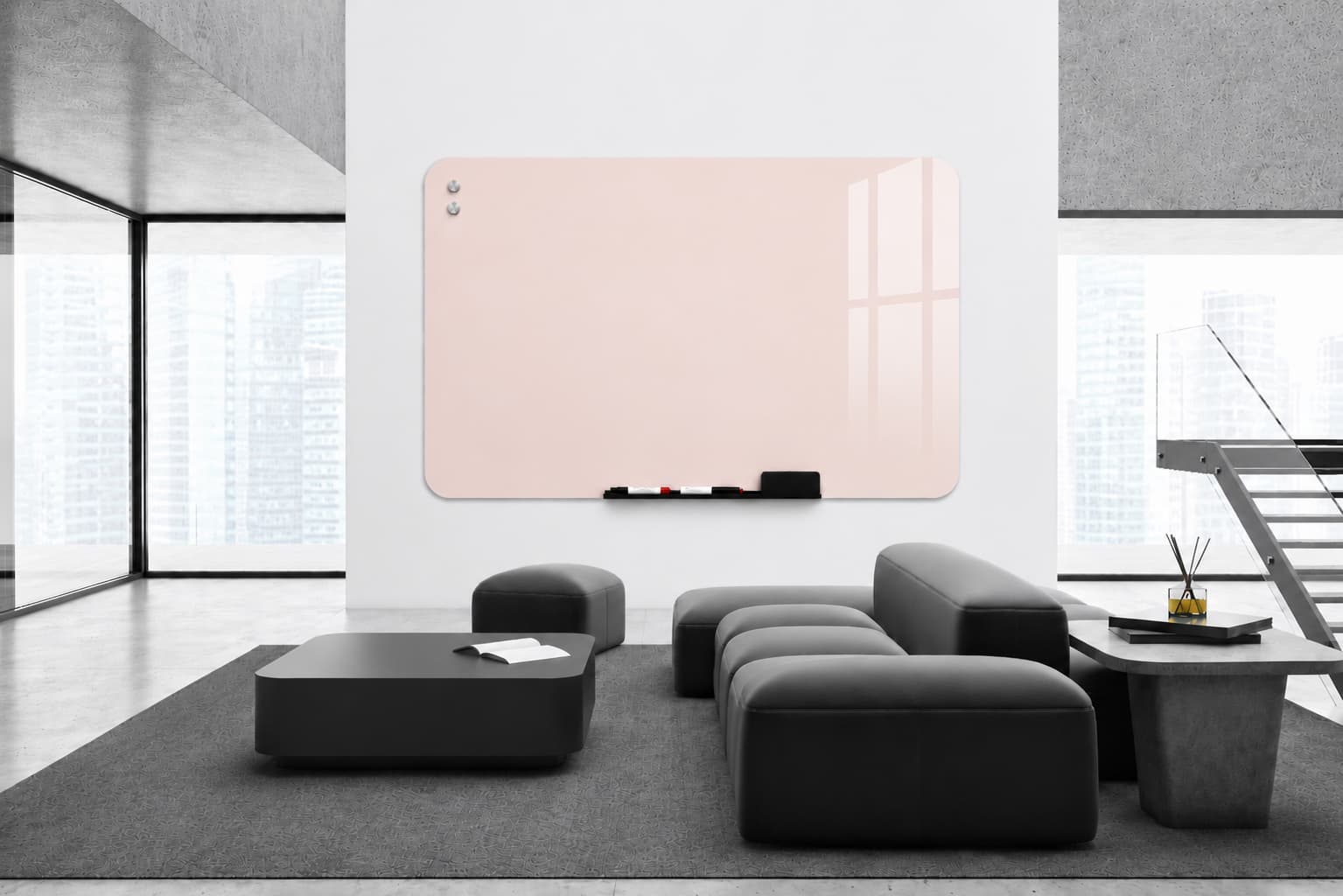 Whiteboard Glas - ronde hoeken - Soft Rose