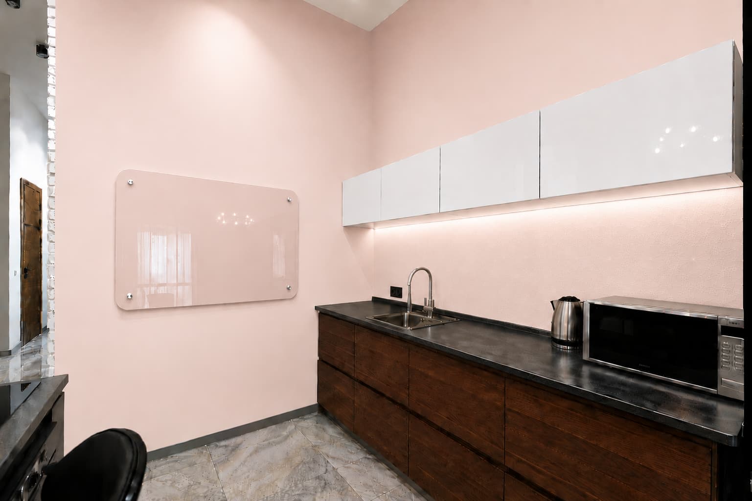 Whiteboard Glas - ronde hoeken - Soft Rose