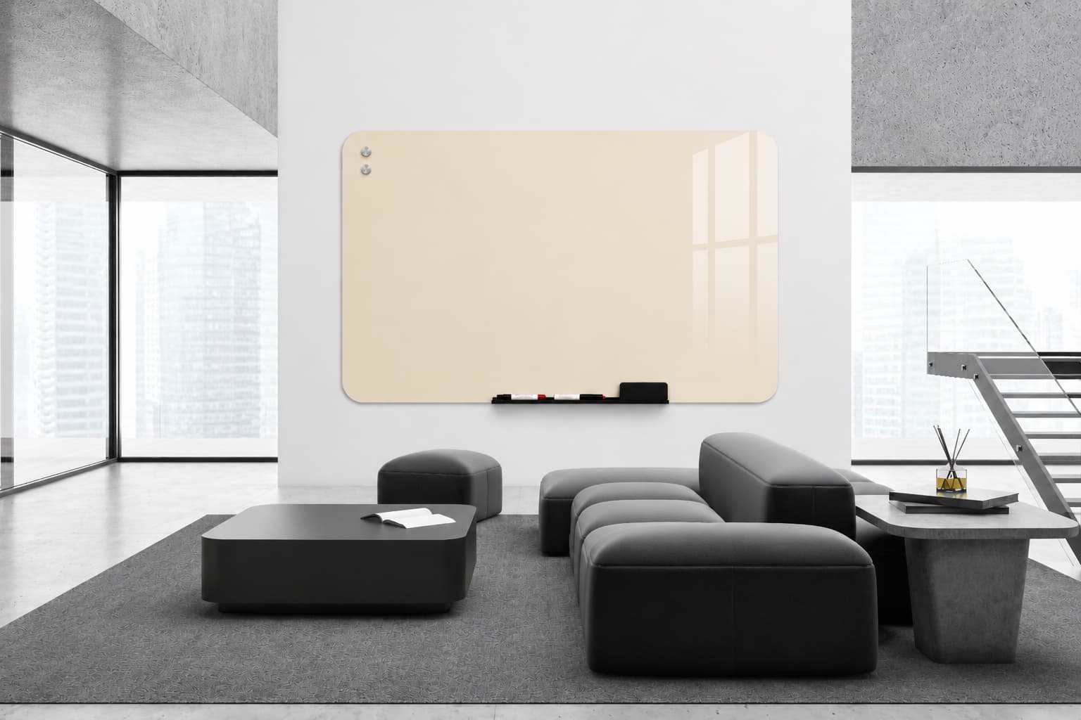 Whiteboard Glas  - afgeronde hoeken - Soft Vanilla
