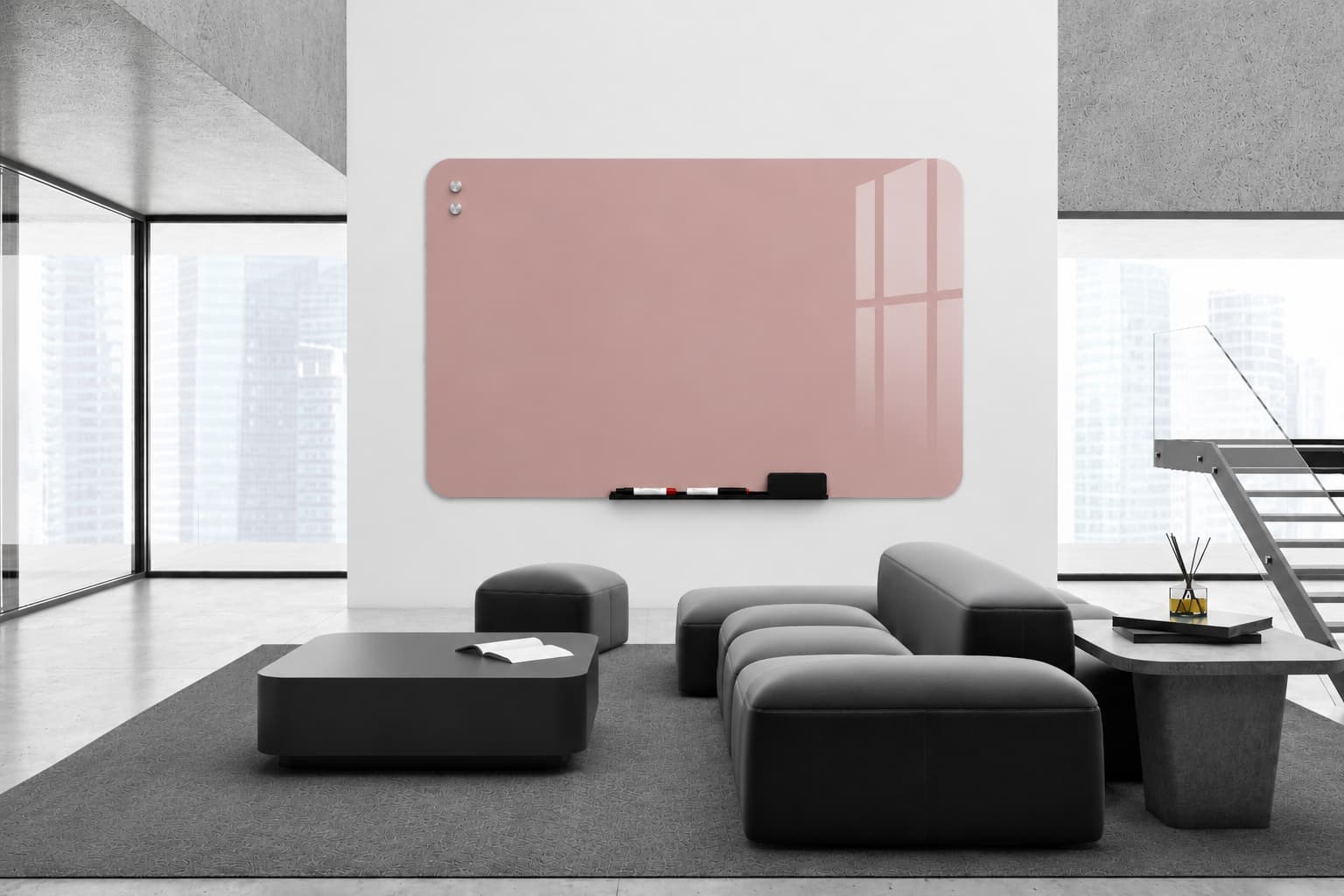 Whiteboard Glas - afgeronde hoeken - Velvet Rose