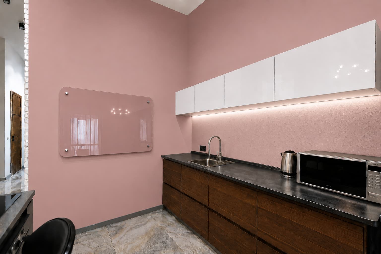 Whiteboard Glas - afgeronde hoeken - Velvet Rose